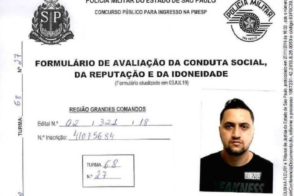 Ficha do pedreiro que luta para ser policial militar